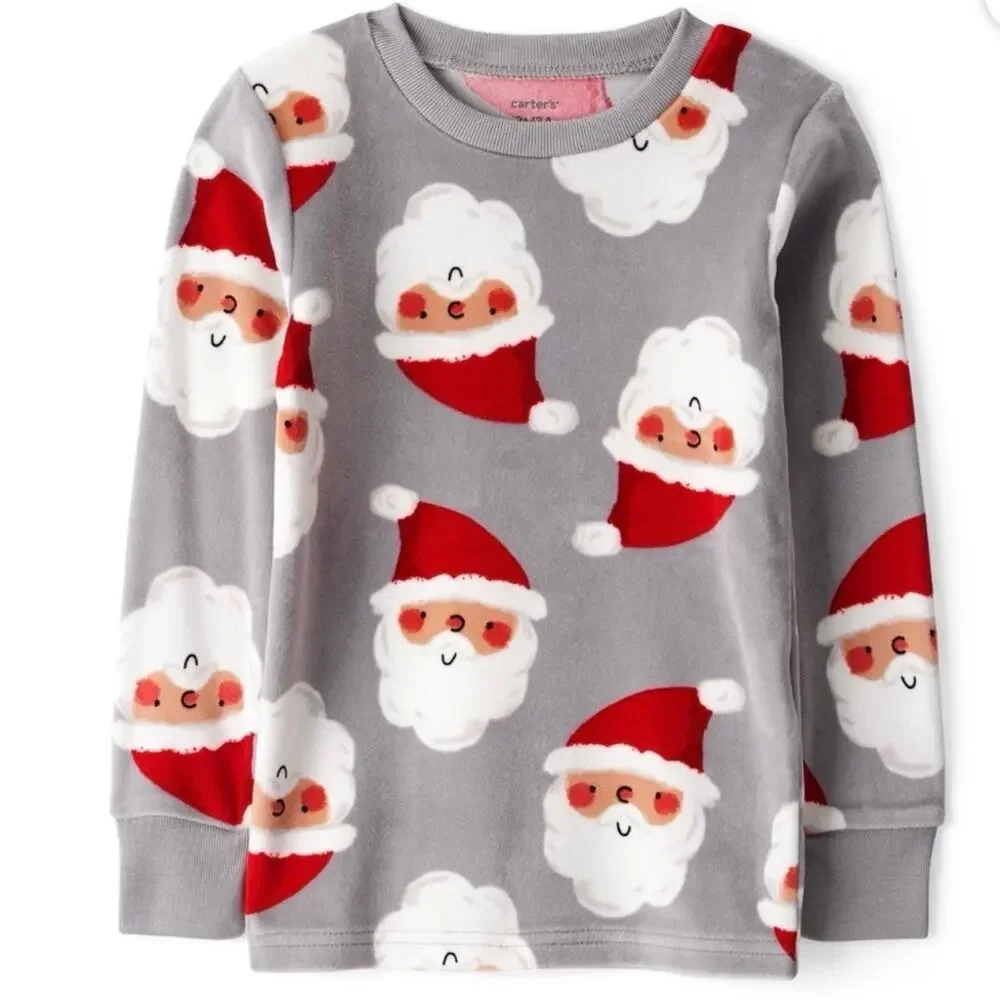 Carter's Festive Gray and Red Santa Pajamas Size 2T (1078)
